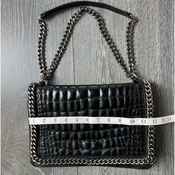 Zara Croc embossed quilted chained black handbag purse - Picture 12 of 13